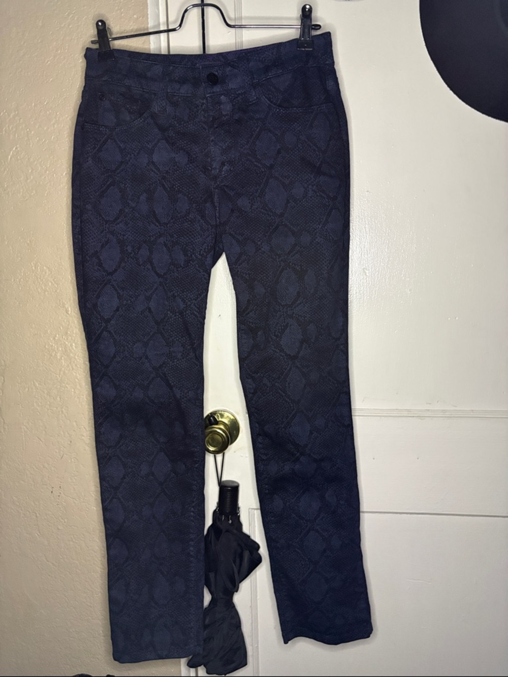 NYDJ Gray Snake-Print Pants with Purple Trim